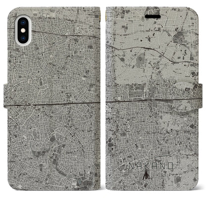 【中野2（東京都）】地図柄iPhoneケース（手帳タイプ）モノトーン・iPhone XS Max 用