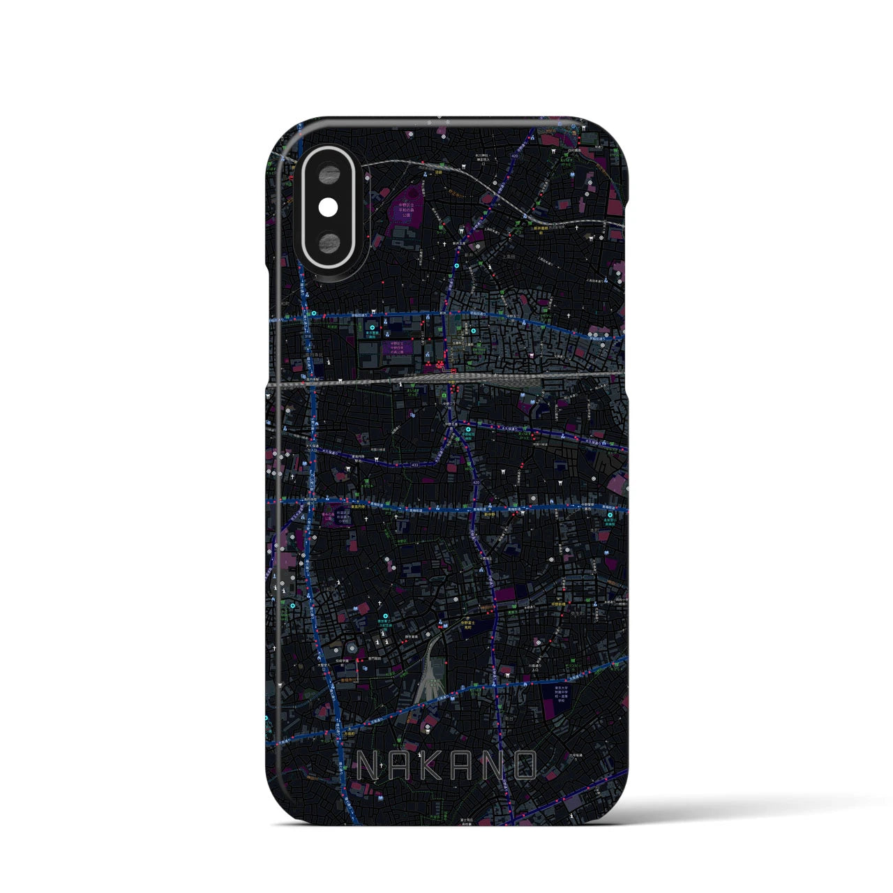 【中野（東京都）】地図柄iPhoneケース（バックカバータイプ）ブラック・iPhone XS / X 用