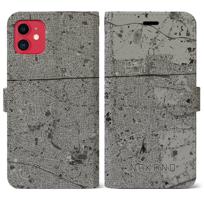 【中野（東京都）】地図柄iPhoneケース（手帳タイプ）モノトーン・iPhone 11 用