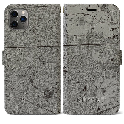 【中野（東京都）】地図柄iPhoneケース（手帳タイプ）モノトーン・iPhone 11 Pro Max 用