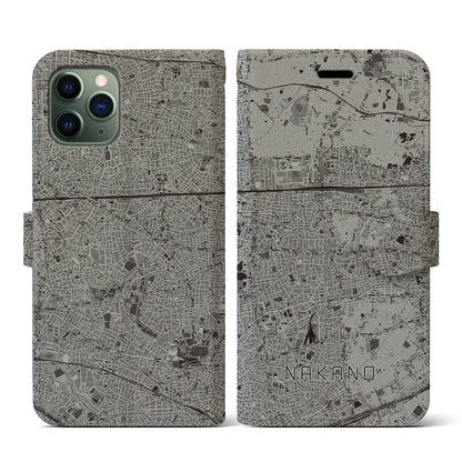 【中野（東京都）】地図柄iPhoneケース（手帳タイプ）モノトーン・iPhone 11 Pro 用