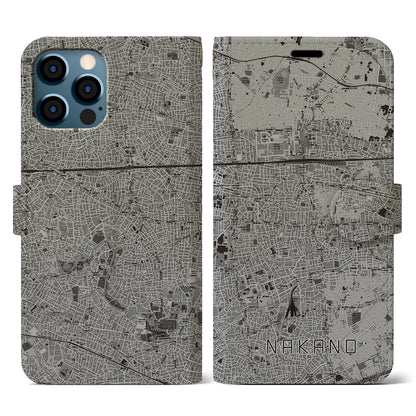 【中野（東京都）】地図柄iPhoneケース（手帳タイプ）モノトーン・iPhone 12 / 12 Pro 用