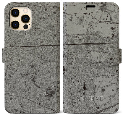 【中野（東京都）】地図柄iPhoneケース（手帳タイプ）モノトーン・iPhone 12 Pro Max 用