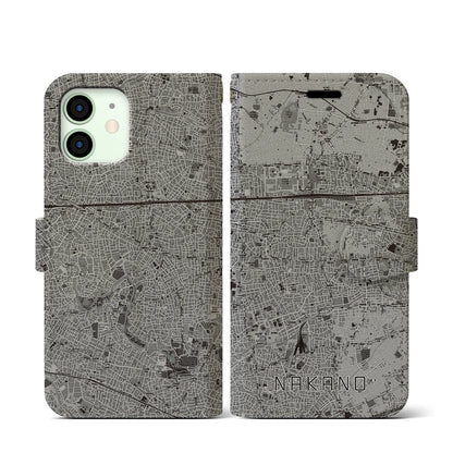 【中野（東京都）】地図柄iPhoneケース（手帳タイプ）モノトーン・iPhone 12 mini 用