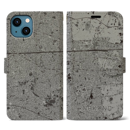 【中野（東京都）】地図柄iPhoneケース（手帳タイプ）モノトーン・iPhone 13 用