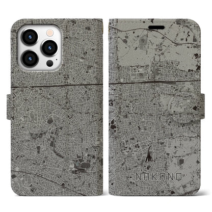 【中野（東京都）】地図柄iPhoneケース（手帳タイプ）モノトーン・iPhone 13 Pro 用