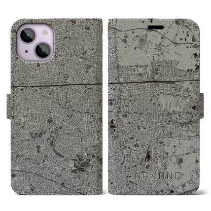 【中野（東京都）】地図柄iPhoneケース（手帳タイプ）モノトーン・iPhone 14 用