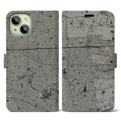 【中野（東京都）】地図柄iPhoneケース（手帳タイプ）モノトーン・iPhone 15 用