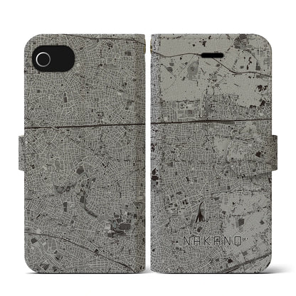 【中野（東京都）】地図柄iPhoneケース（手帳タイプ）モノトーン・iPhone SE（第3 / 第2世代） / 8 / 7 / 6s / 6 用