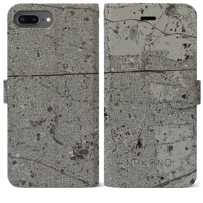 【中野（東京都）】地図柄iPhoneケース（手帳タイプ）モノトーン・iPhone 8Plus /7Plus / 6sPlus / 6Plus 用