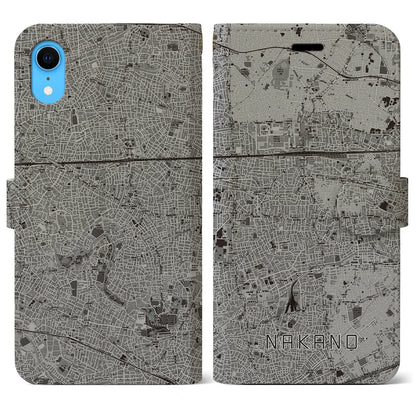 【中野（東京都）】地図柄iPhoneケース（手帳タイプ）モノトーン・iPhone XR 用