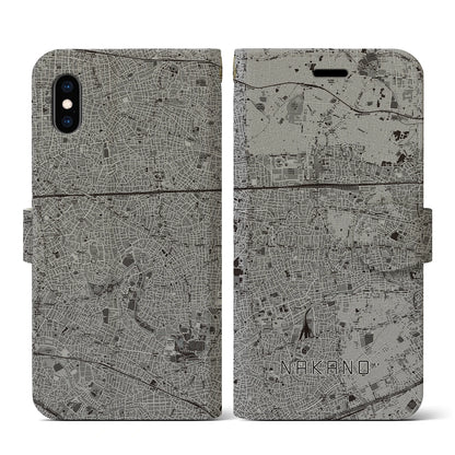 【中野（東京都）】地図柄iPhoneケース（手帳タイプ）モノトーン・iPhone XS / X 用