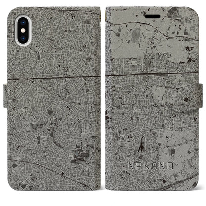 【中野（東京都）】地図柄iPhoneケース（手帳タイプ）モノトーン・iPhone XS Max 用