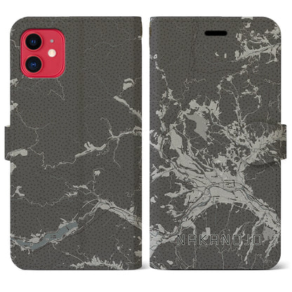 【中之条（群馬県）】地図柄iPhoneケース（手帳タイプ）モノトーン・iPhone 11 用