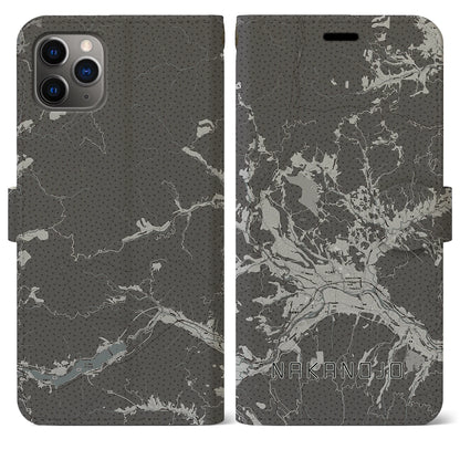 【中之条（群馬県）】地図柄iPhoneケース（手帳タイプ）モノトーン・iPhone 11 Pro Max 用