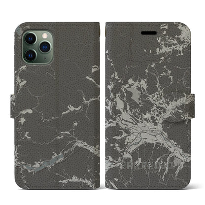 【中之条（群馬県）】地図柄iPhoneケース（手帳タイプ）モノトーン・iPhone 11 Pro 用