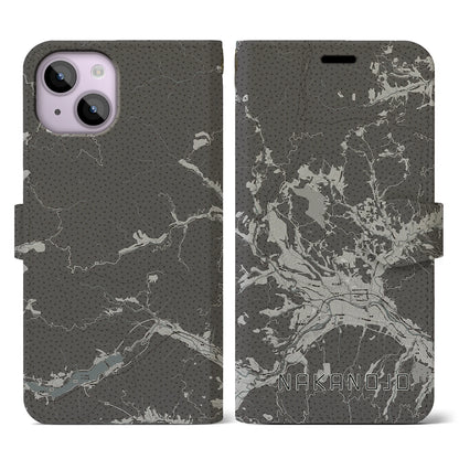 【中之条（群馬県）】地図柄iPhoneケース（手帳タイプ）モノトーン・iPhone 14 用