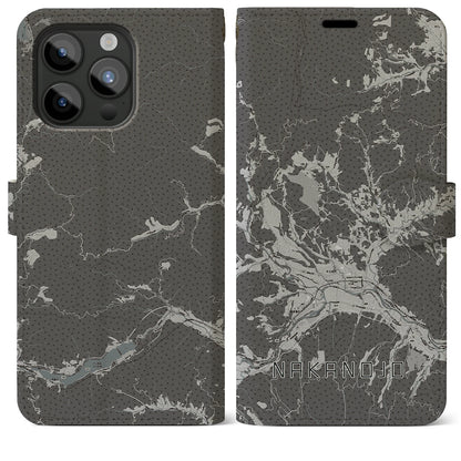 【中之条（群馬県）】地図柄iPhoneケース（手帳タイプ）モノトーン・iPhone 15 Pro Max 用