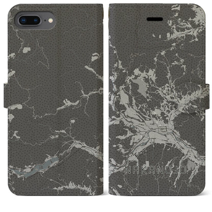 【中之条（群馬県）】地図柄iPhoneケース（手帳タイプ）モノトーン・iPhone 8Plus /7Plus / 6sPlus / 6Plus 用