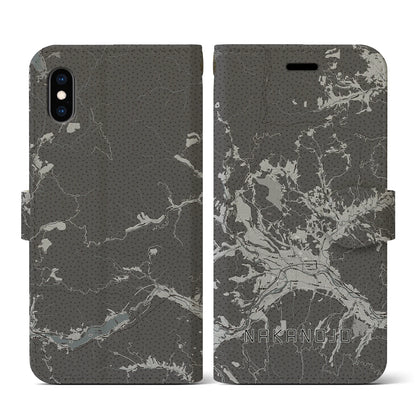 【中之条（群馬県）】地図柄iPhoneケース（手帳タイプ）モノトーン・iPhone XS / X 用