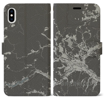 【中之条（群馬県）】地図柄iPhoneケース（手帳タイプ）モノトーン・iPhone XS Max 用