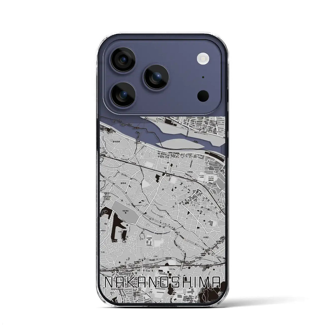 【中野島(神奈川県)】地図柄iPhoneケース(クリアタイプ)モノトーン・iPhone 17 Pro Max 用