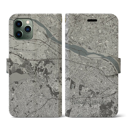 【中野島（神奈川県）】地図柄iPhoneケース（手帳タイプ）モノトーン・iPhone 11 Pro 用