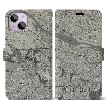 【中野島（神奈川県）】地図柄iPhoneケース（手帳タイプ）モノトーン・iPhone 14 用