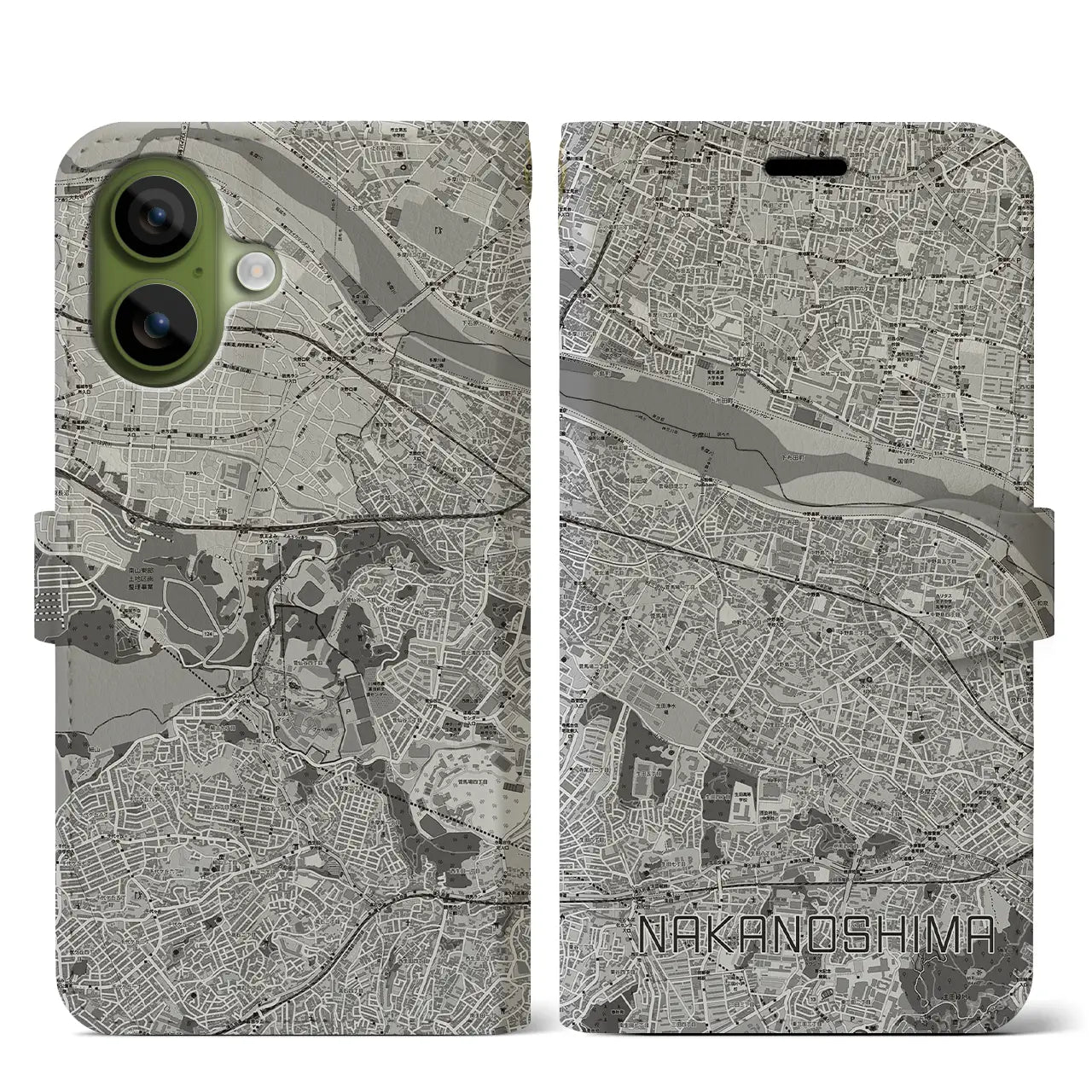 【中野島（神奈川県）】地図柄iPhoneケース（手帳タイプ）