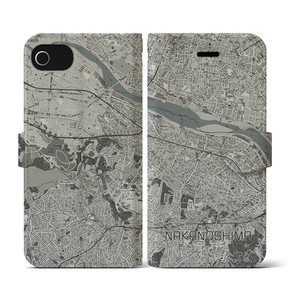 【中野島（神奈川県）】地図柄iPhoneケース（手帳タイプ）モノトーン・iPhone SE（第3 / 第2世代） / 8 / 7 / 6s / 6 用