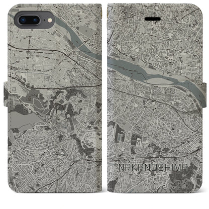 【中野島（神奈川県）】地図柄iPhoneケース（手帳タイプ）モノトーン・iPhone 8Plus /7Plus / 6sPlus / 6Plus 用
