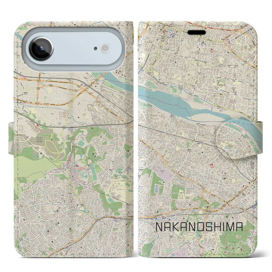 【中野島（神奈川県）】地図柄iPhoneケース（手帳タイプ）ナチュラル・iPhone 17 Pro Max 用