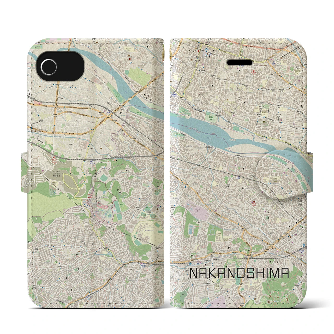 【中野島（神奈川県）】地図柄iPhoneケース（手帳タイプ）