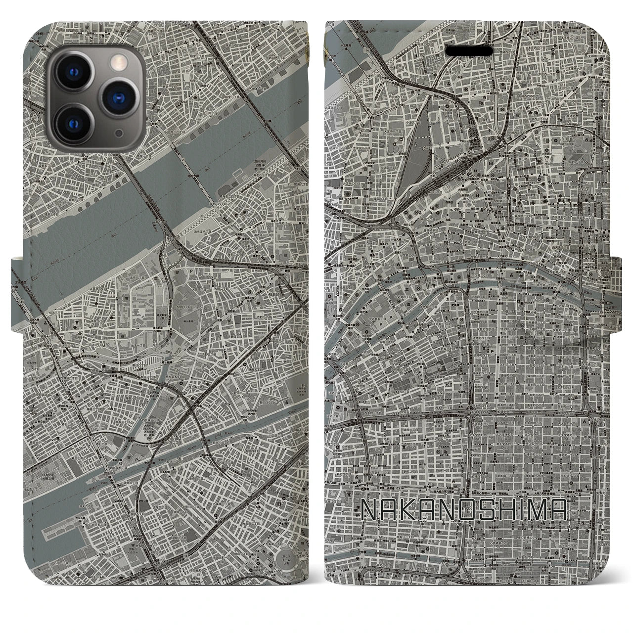 【中之島（大阪府）】地図柄iPhoneケース（手帳タイプ）