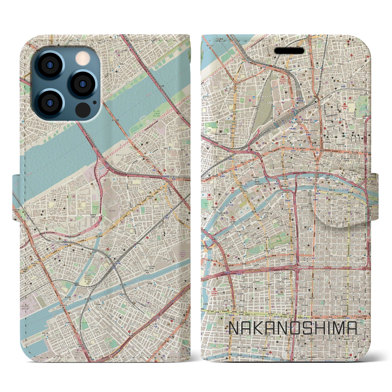 【中之島（大阪府）】地図柄iPhoneケース（手帳タイプ）