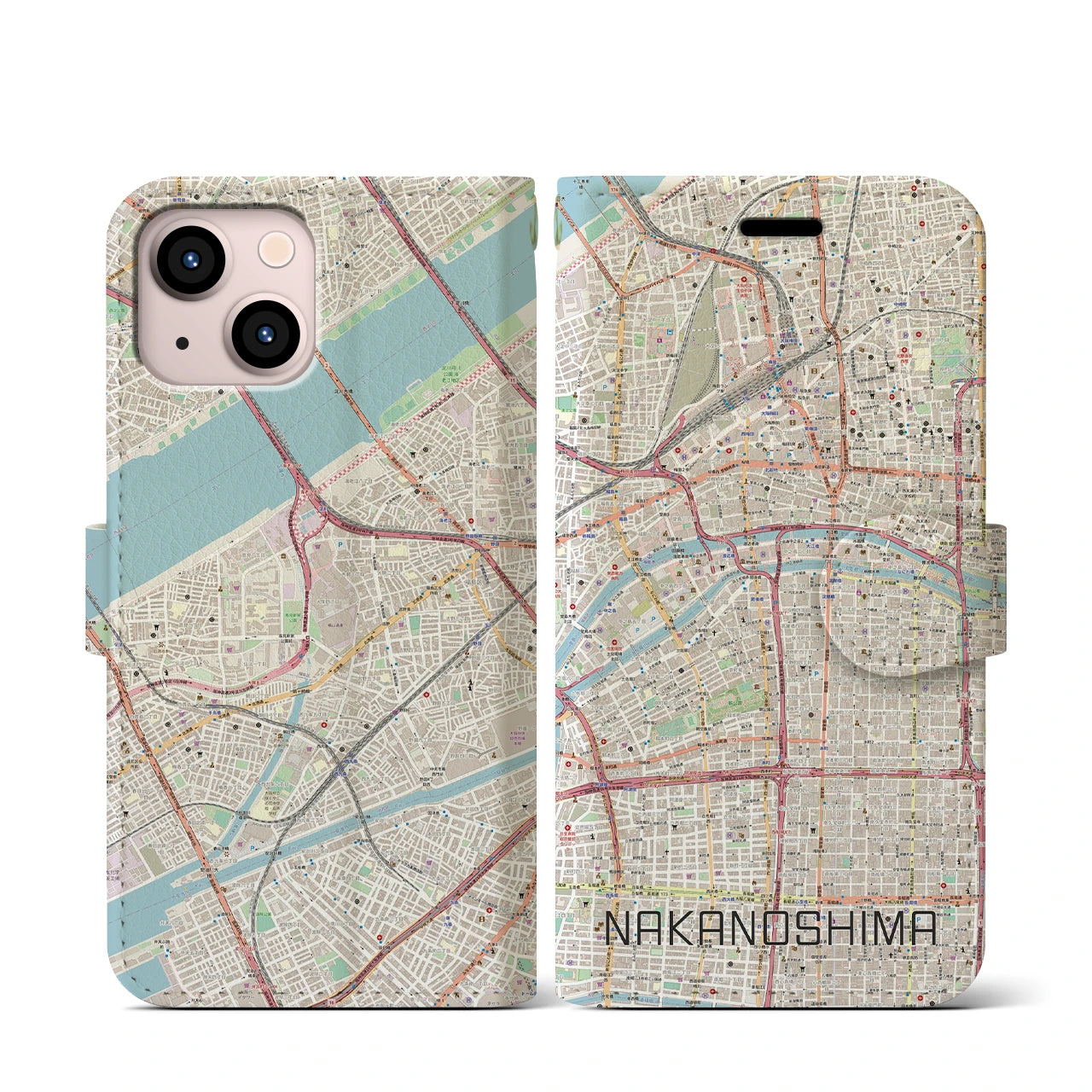 【中之島（大阪府）】地図柄iPhoneケース（手帳タイプ）