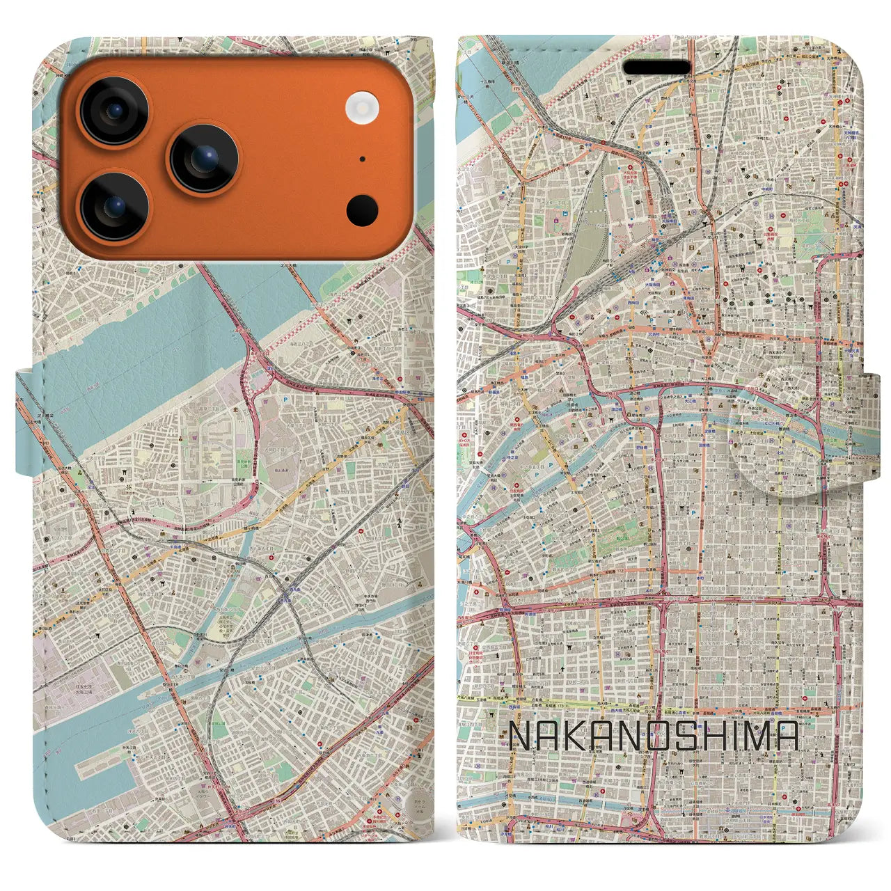 【中之島（大阪府）】地図柄iPhoneケース（手帳タイプ）