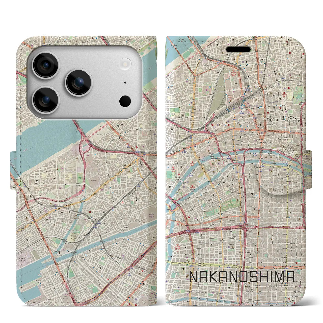 【中之島（大阪府）】地図柄iPhoneケース（手帳タイプ）