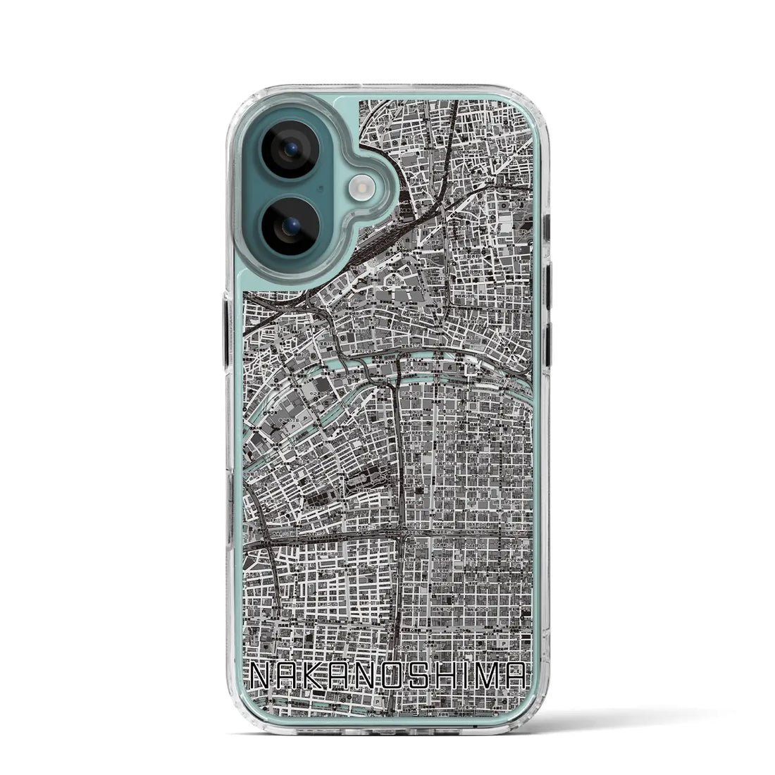 【中之島(大阪府)】地図柄iPhoneケース(MagSafeタイプ)モノトーン・iPhone 16 Pro 用