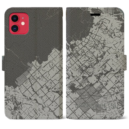 【中標津（北海道）】地図柄iPhoneケース（手帳タイプ）モノトーン・iPhone 11 用