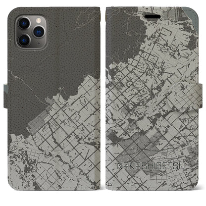 【中標津（北海道）】地図柄iPhoneケース（手帳タイプ）モノトーン・iPhone 11 Pro Max 用