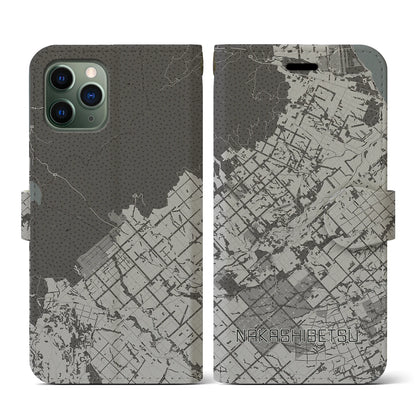 【中標津（北海道）】地図柄iPhoneケース（手帳タイプ）モノトーン・iPhone 11 Pro 用