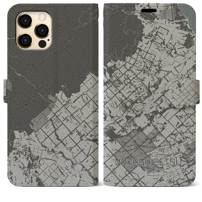 【中標津（北海道）】地図柄iPhoneケース（手帳タイプ）モノトーン・iPhone 12 Pro Max 用