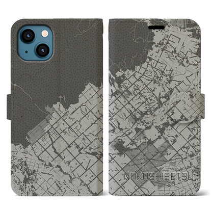 【中標津（北海道）】地図柄iPhoneケース（手帳タイプ）モノトーン・iPhone 13 用