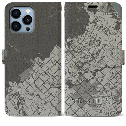 【中標津（北海道）】地図柄iPhoneケース（手帳タイプ）モノトーン・iPhone 13 Pro Max 用