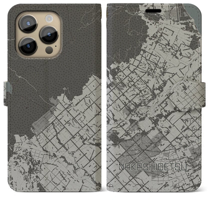 【中標津（北海道）】地図柄iPhoneケース（手帳タイプ）モノトーン・iPhone 14 Pro Max 用