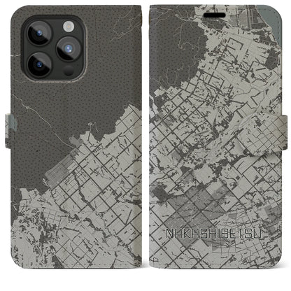 【中標津（北海道）】地図柄iPhoneケース（手帳タイプ）モノトーン・iPhone 15 Pro Max 用