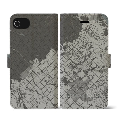 【中標津（北海道）】地図柄iPhoneケース（手帳タイプ）モノトーン・iPhone SE（第3 / 第2世代） / 8 / 7 / 6s / 6 用