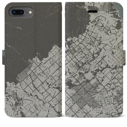 【中標津（北海道）】地図柄iPhoneケース（手帳タイプ）モノトーン・iPhone 8Plus /7Plus / 6sPlus / 6Plus 用