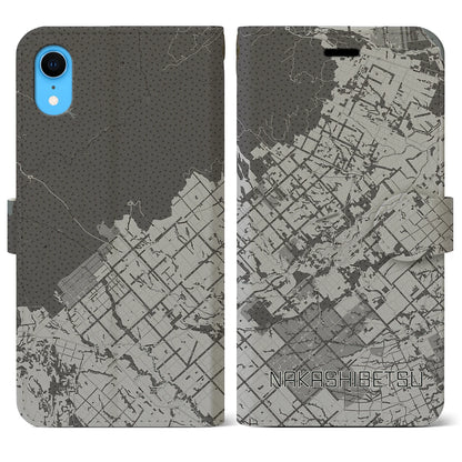 【中標津（北海道）】地図柄iPhoneケース（手帳タイプ）モノトーン・iPhone XR 用